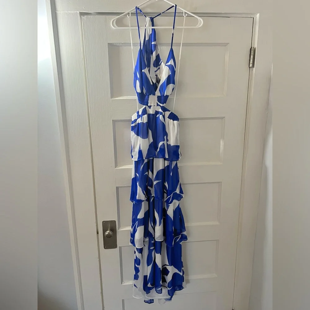 NWOT Express Blue & White Ruffle Maxi Dress - Picture 4 of 6